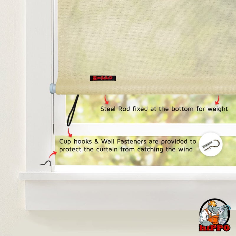 HIPPO 180 GSM HDPE Outdoor Balcony Roller Blind UV Dust Protection Corded Roll Up and Down Light Filtering Blinds for Garden Ivory 4FTX7FT - Image 4