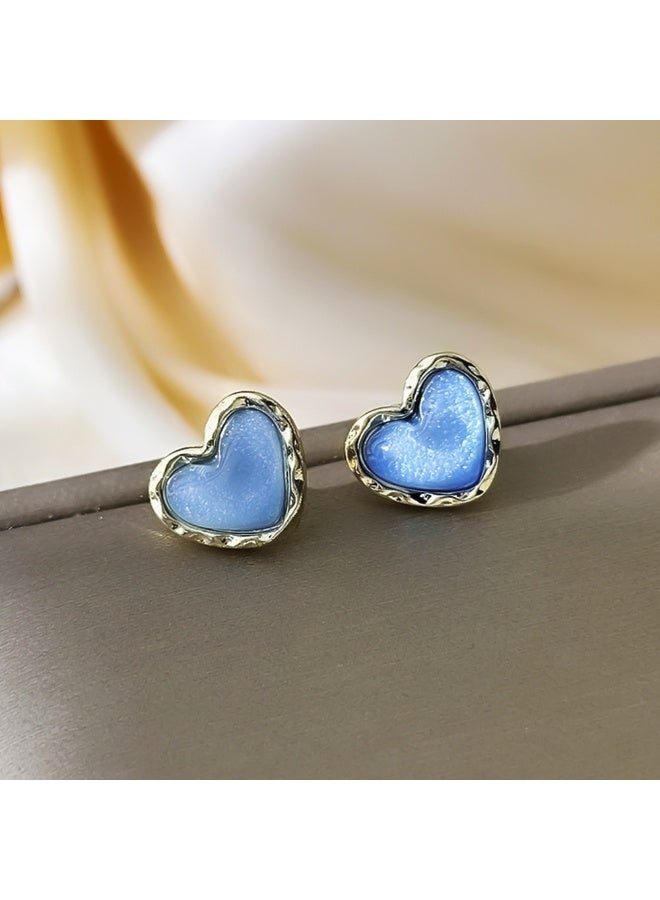 Lavida Blue Heart cat's eye stone Stud Earrings,suitable for daily wear, commuting, and dating