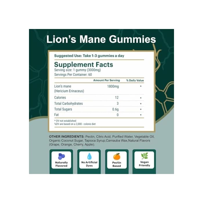 Belmonia Lion's Mane Mushroom Gummies, 5400mg per Serving*, Brain Health Supplements for Adults, Cognitive Focus Memory Supplement, 60 Count, Superfood Organic Gummies - Image 2