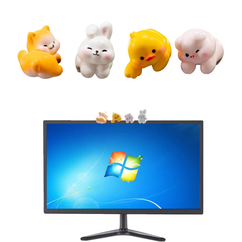 Fsocpen 4Pcs Cute Animals Computer Monitor Decor,Funny 3D Resin Animals Sculpture,Car Central Control Screen and TV and Picture Frame Decoration - Image 1