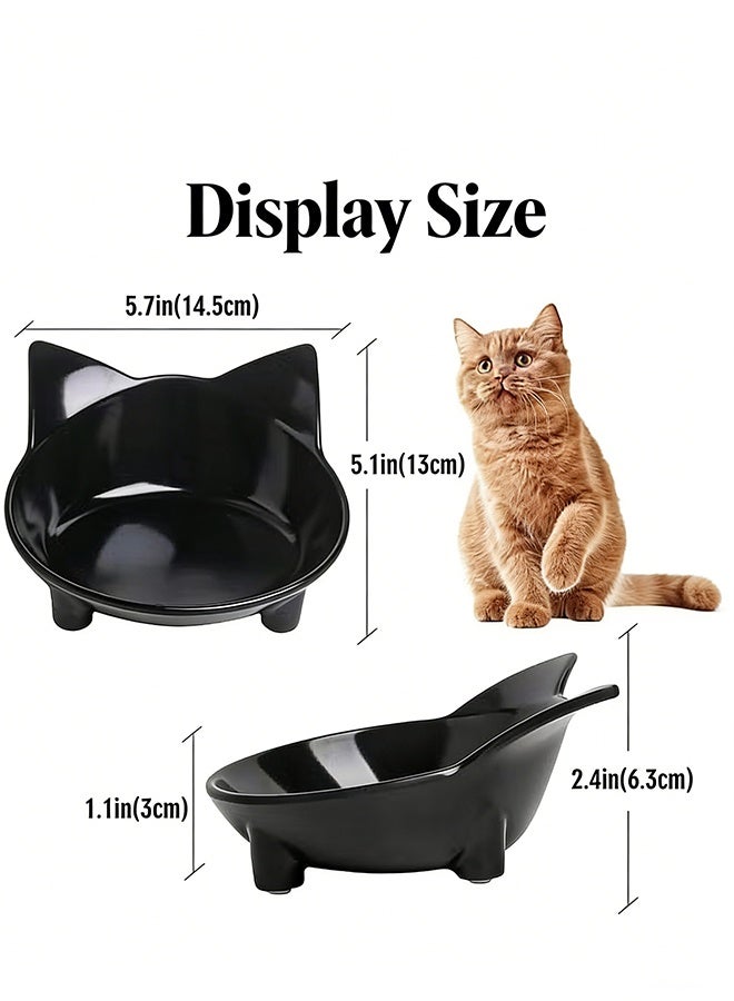وعاء القط، لطيف القط نوع الحيوانات الأليفة تغذية وعاء مع وسادة غير انزلاق، مناسبة للقطط من جميع الأحجام - أسود - Image 2