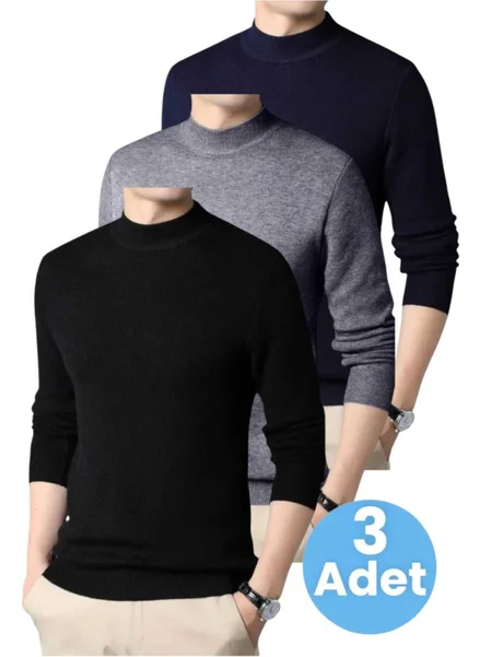 Tezzgelsin 3-Pack Men's Non-Pilling Half Turtleneck Knitwear Sweater Half Turtleneck Knitwear Sweater