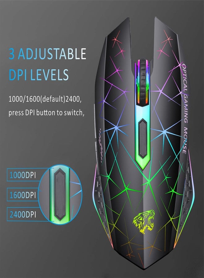 TENMOS V7 Wireless Gaming Mouse, Rechargeable LED Wireless Mouse Silent Optical Rainbow USB Computer Mice for Laptop PC (Black) - Image 5