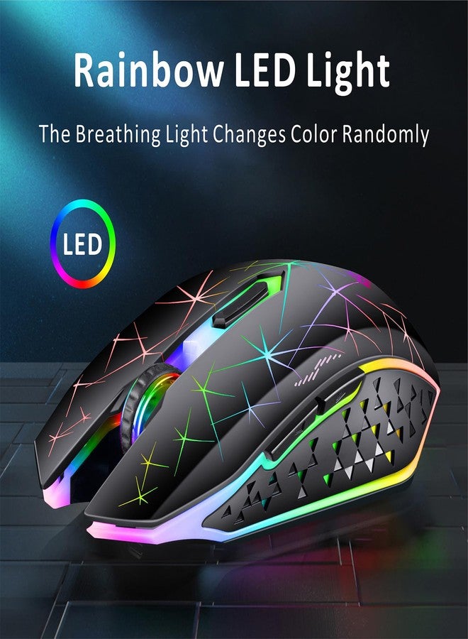 TENMOS V7 Wireless Gaming Mouse, Rechargeable LED Wireless Mouse Silent Optical Rainbow USB Computer Mice for Laptop PC (Black) - Image 2