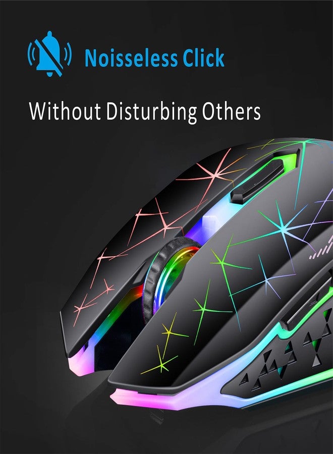 TENMOS V7 Wireless Gaming Mouse, Rechargeable LED Wireless Mouse Silent Optical Rainbow USB Computer Mice for Laptop PC (Black) - Image 4