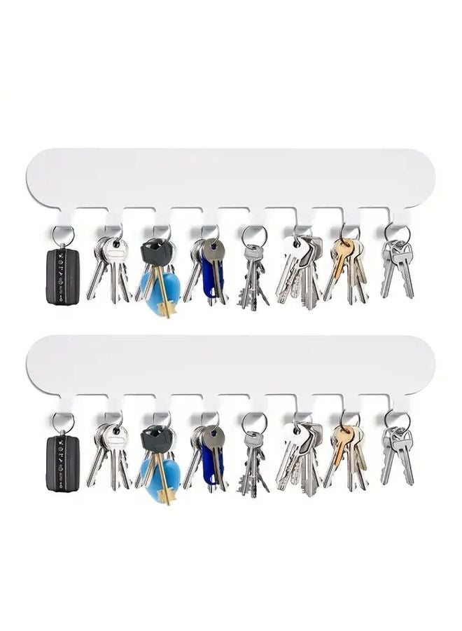 White Self Adhesive Key Holder Set 8 Hooks No Drilling Wall Mount for Hallway Kitchen - Image 1