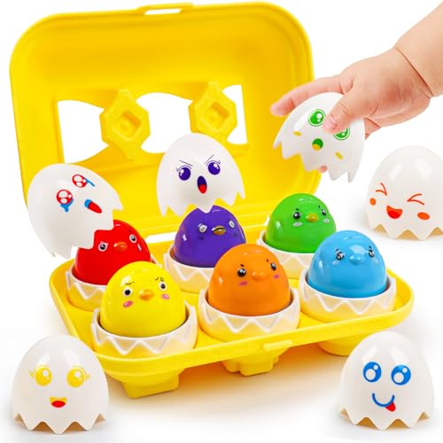 NAODONGLI Egg Toys for Toddlers 13Montessori Geometric Eggs Early Preschool Educational Learning Fine Motor Skills Color Sorting Satcking Travel Bingo Puzzle Matching Games for Kids Boys Girls - Image 1