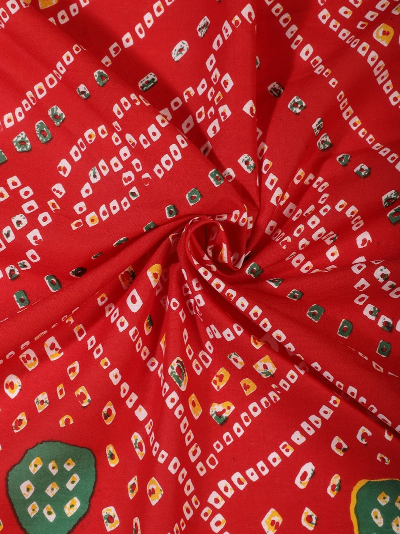 أيه كيه إس Red Bandhani Tie-Dye Fabric One Meter