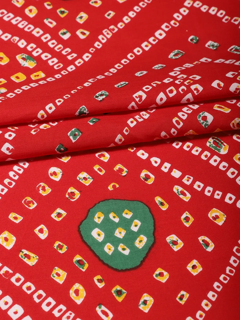 أيه كيه إس Red Bandhani Tie-Dye Fabric One Meter