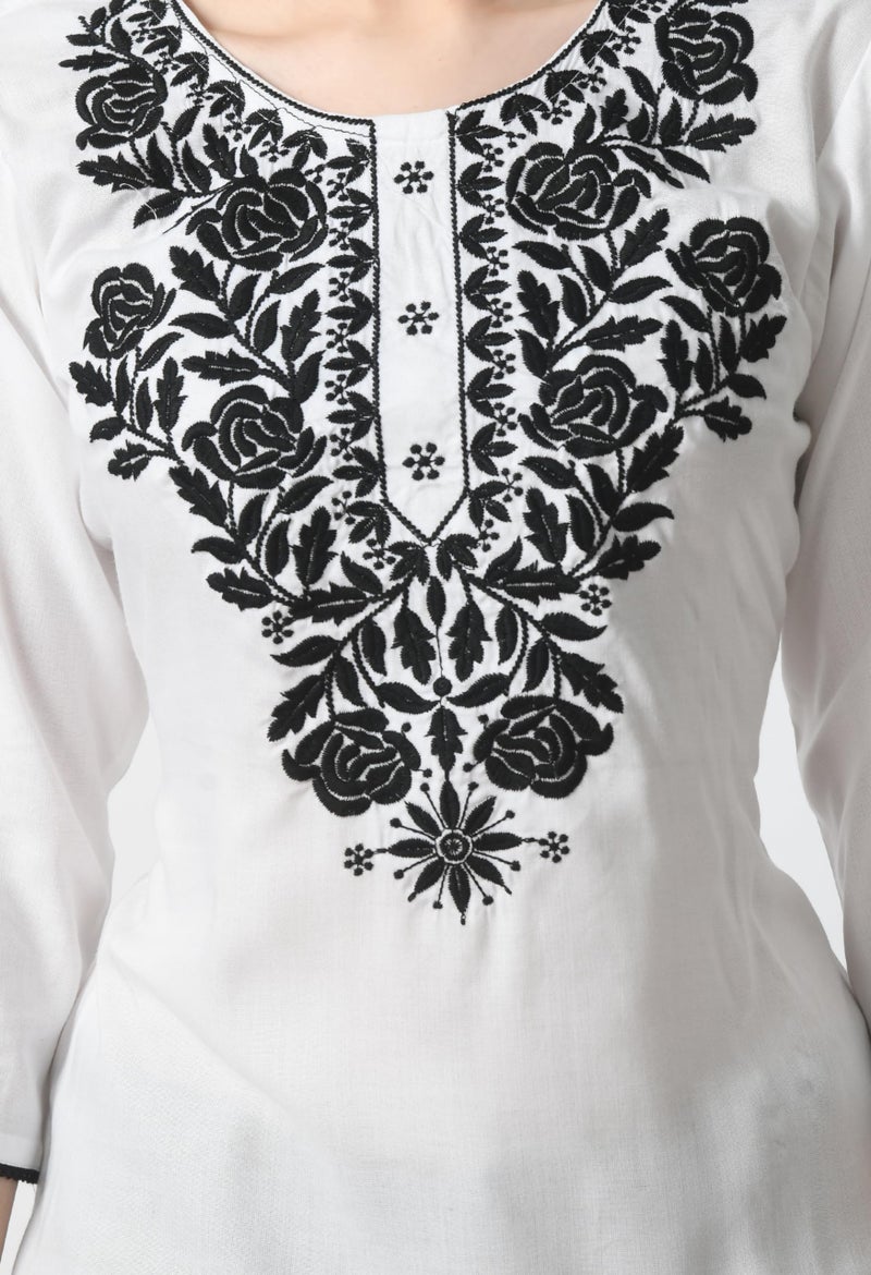 LIBOZA Store LIBOZA Rayon Kurti for Women - Short Chikankari Kurtis for Girls, Lakhnawi Tunic Top Kurta Design for Ladies, Woman Ethnic Kurthis & Shirt with Sleeve (XL, White) - Image 2
