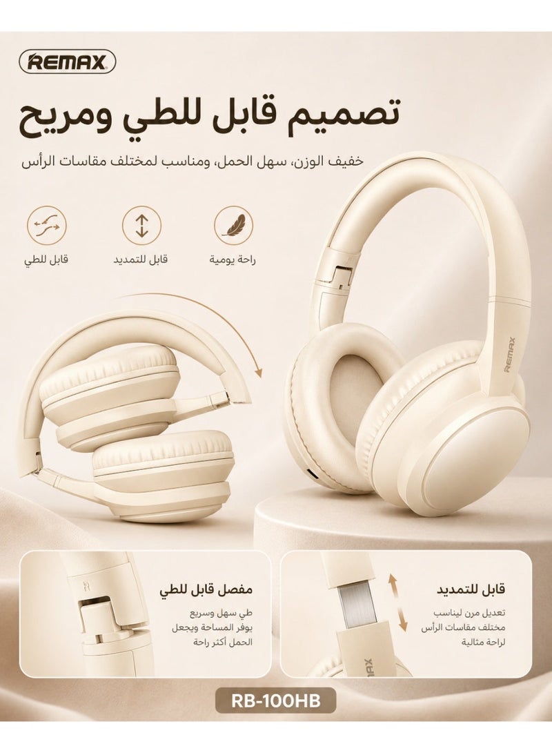 REMAX Bluetooth 5.4 Over-Ear Headphones, Foldable Lightweight Wireless Headset with Soft Leather Ear Cushions, 3 EQ Sound Modes for Music, Calls, Travel and Daily Use - Image 2