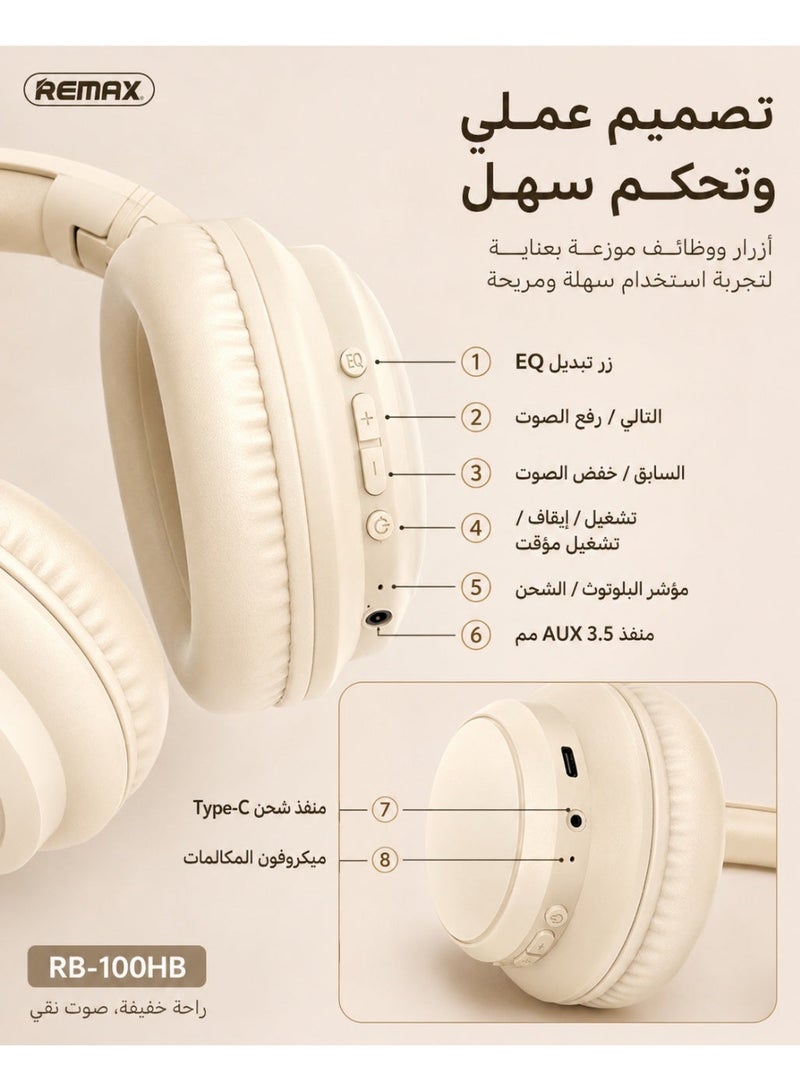 REMAX Bluetooth 5.4 Over-Ear Headphones, Foldable Lightweight Wireless Headset with Soft Leather Ear Cushions, 3 EQ Sound Modes for Music, Calls, Travel and Daily Use - Image 3