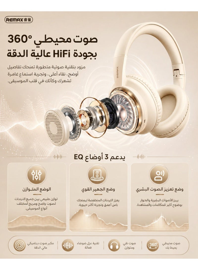 REMAX Bluetooth 5.4 Over-Ear Headphones, Foldable Lightweight Wireless Headset with Soft Leather Ear Cushions, 3 EQ Sound Modes for Music, Calls, Travel and Daily Use - Image 4