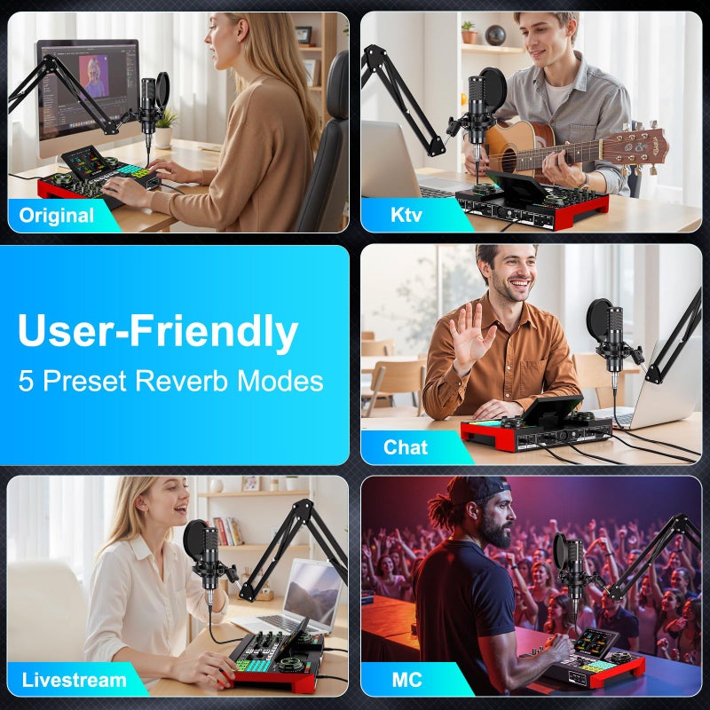 neculogy Podcast Equipment Bundle with 3.5mm P15 Condenser Microphone for Pc/Phone Live Streaming Singing Gaming, Podcast Microphone Bundle with Live Sound Board Audio Mixer,Voice Changer, Denoise,DJ Sets - Image 3