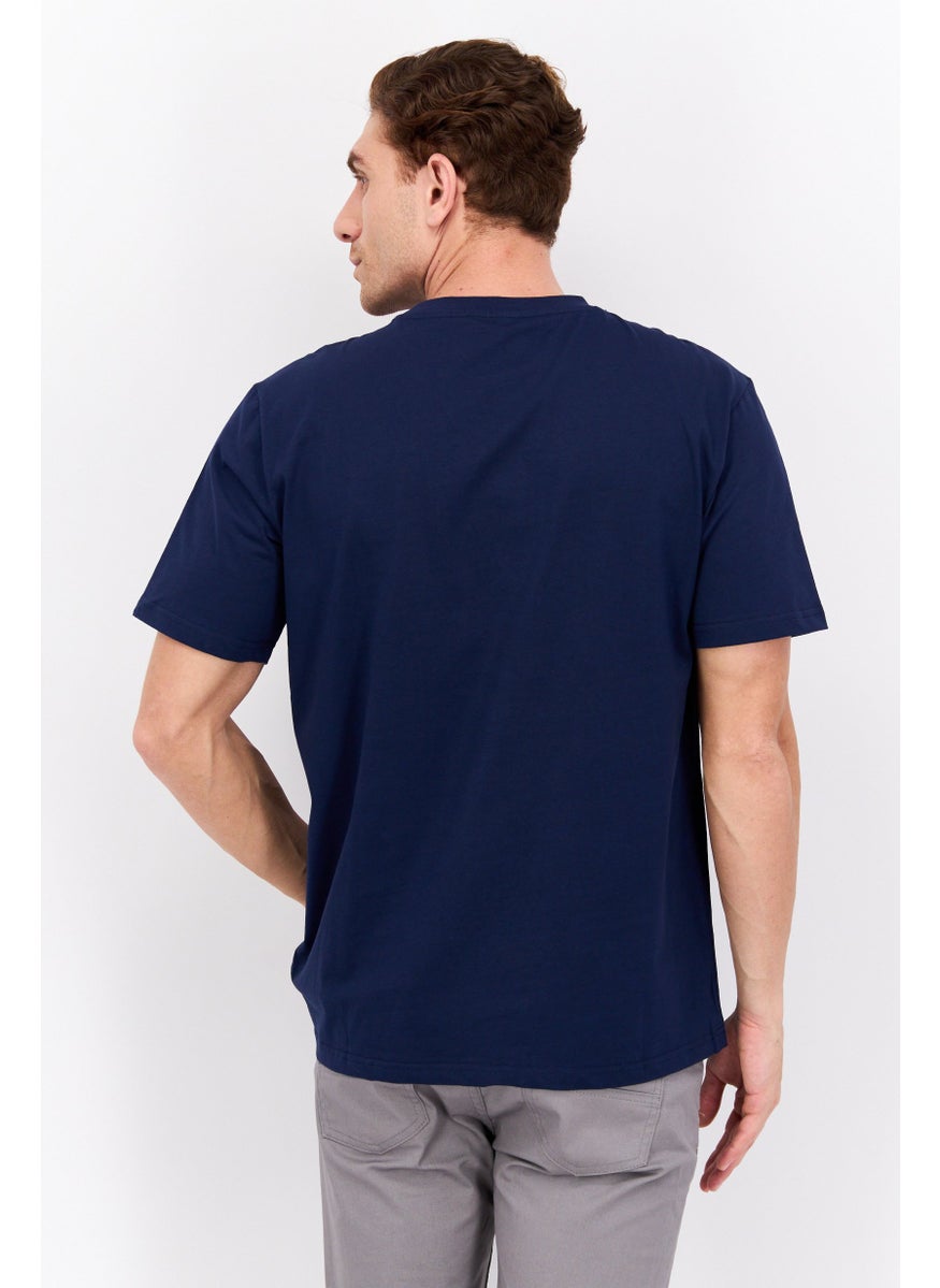 ELVIS Men Crew Neck Short Sleeves Brand Logo T-Shirt, Navy Blue  - Image 3
