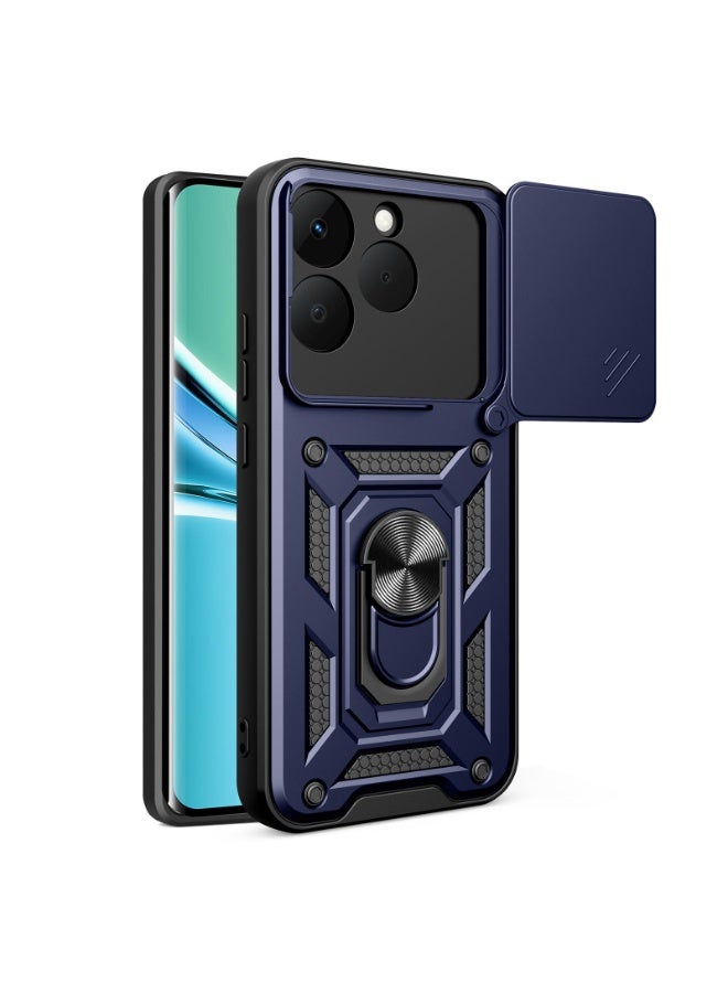 جراب حمايه مقاوم للصدمات وحمايه للكاميرا مزود بدبله معدنيه متوافق مع  Realme 15T (أزرق)