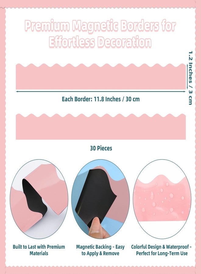 Bermoge 30 Pcs Magnetic Borders for Classroom Whiteboard - Light Pink Magnetic Bulletin Board Border Set - Scalloped Chalkboard Border Strips for Teachers, Parents, DIY Home,School & Office Decoration - Image 2