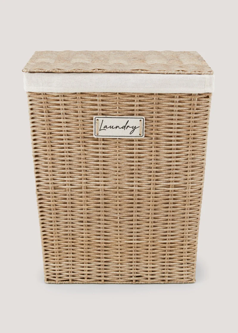 Matalan Plastic Wicker Laundry Basket Natural