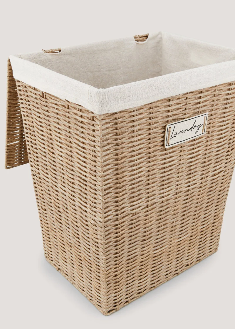 Matalan Plastic Wicker Laundry Basket Natural