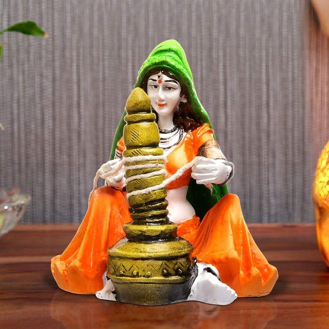 INDIA HANDCRAFTED RAJASTHANI LADY WITH CHAAS POLYESINE IDOL SHOWPIECE FOR HOME DECOR