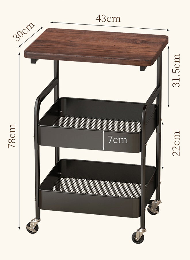 شو وو عربة دوارة بثلاث طبقات مع سطح طاولة خشبي، عربة تخزين معدنية متعددة الاستخدامات بعجلات، عربة تقديم متحركة متعددة الوظائف، للمكتب، منظم كتب للفصول الدراسية والمنزل وغرفة النوم - Image 3