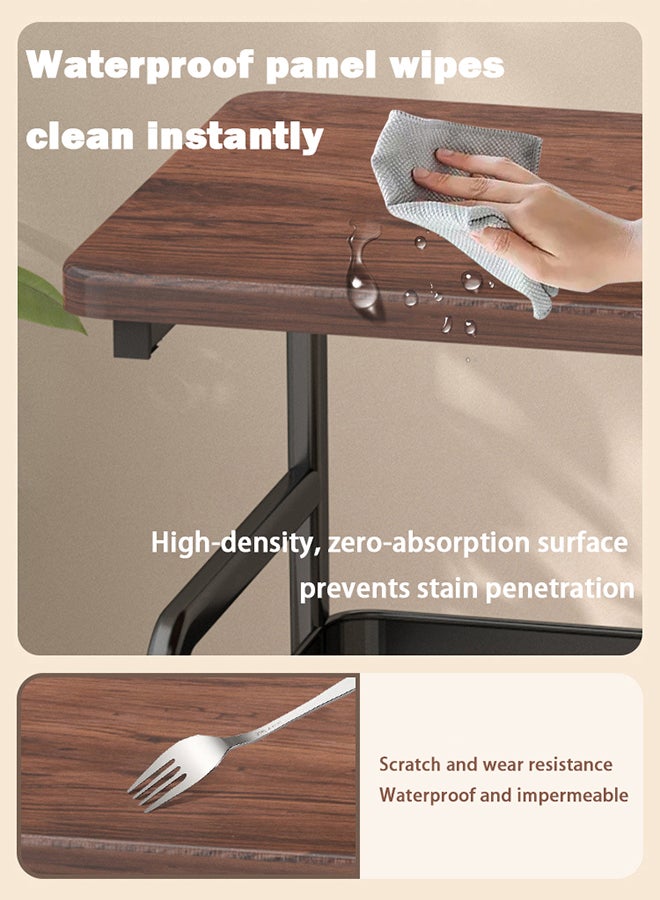 شو وو عربة دوارة بثلاث طبقات مع سطح طاولة خشبي، عربة تخزين معدنية متعددة الاستخدامات بعجلات، عربة تقديم متحركة متعددة الوظائف، للمكتب، منظم كتب للفصول الدراسية والمنزل وغرفة النوم - Image 2