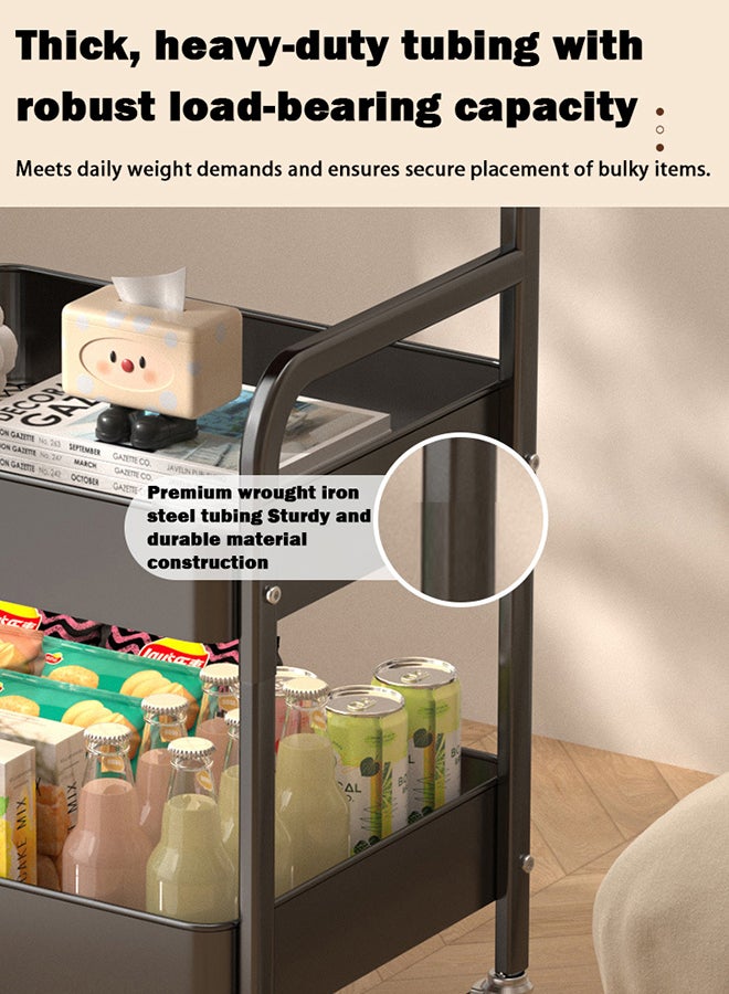 شو وو عربة دوارة بثلاث طبقات مع سطح طاولة خشبي، عربة تخزين معدنية متعددة الاستخدامات بعجلات، عربة تقديم متحركة متعددة الوظائف، للمكتب، منظم كتب للفصول الدراسية والمنزل وغرفة النوم - Image 4