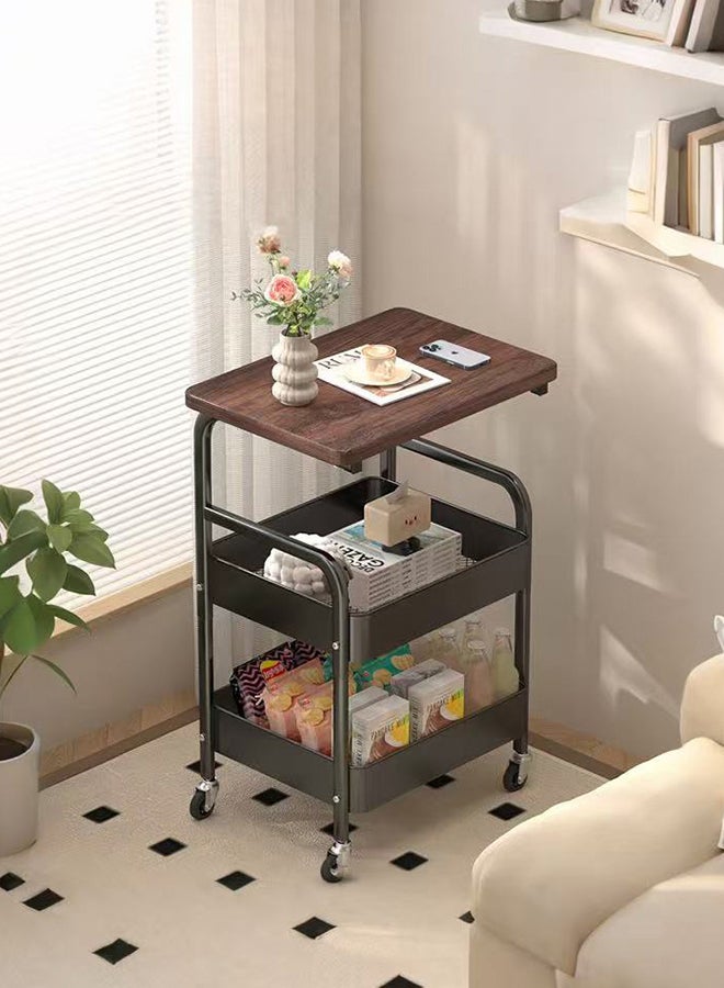 شو وو عربة دوارة بثلاث طبقات مع سطح طاولة خشبي، عربة تخزين معدنية متعددة الاستخدامات بعجلات، عربة تقديم متحركة متعددة الوظائف، للمكتب، منظم كتب للفصول الدراسية والمنزل وغرفة النوم - Image 5