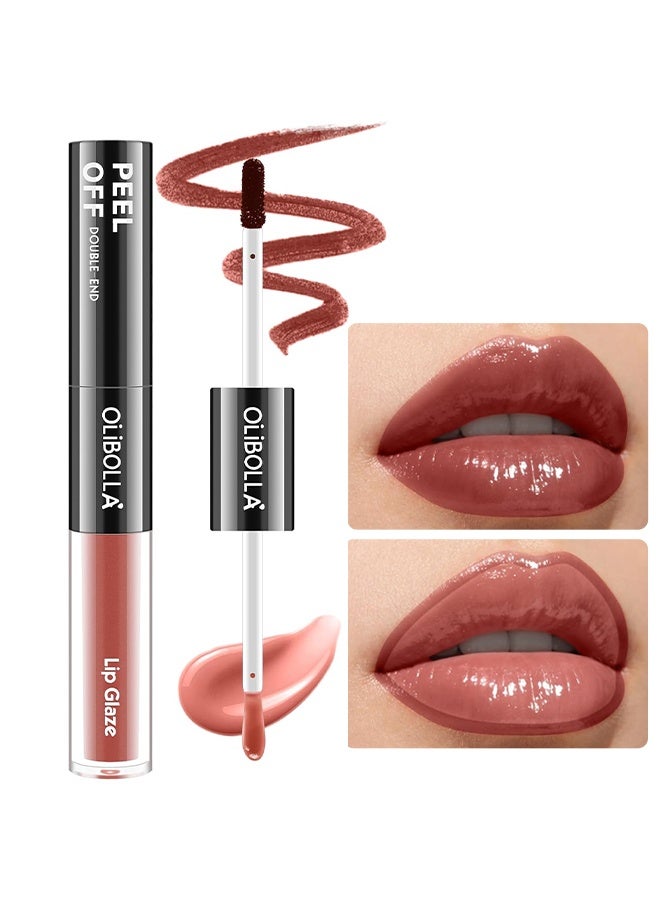 OLIBOLLA Double-End Peel Off Lip Liner Lip Glaze, 2-In-1 Lip Liner Stain & Lip Gloss, Long Lasting Dual-Ended Peel Off Lip Stain and Lip Gloss, Waterproof, Smudge Proof, Easy To Use, Natural & Shine Finish 04# - Image 1