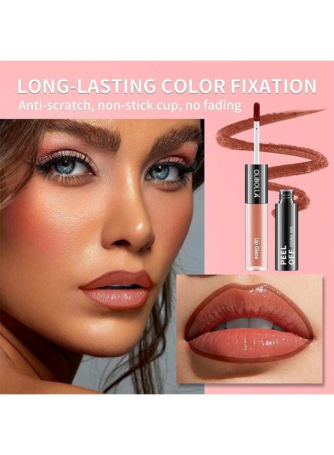 OLIBOLLA Double-End Peel Off Lip Liner Lip Glaze, 2-In-1 Lip Liner Stain & Lip Gloss, Long Lasting Dual-Ended Peel Off Lip Stain and Lip Gloss, Waterproof, Smudge Proof, Easy To Use, Natural & Shine Finish 04# - Image 3