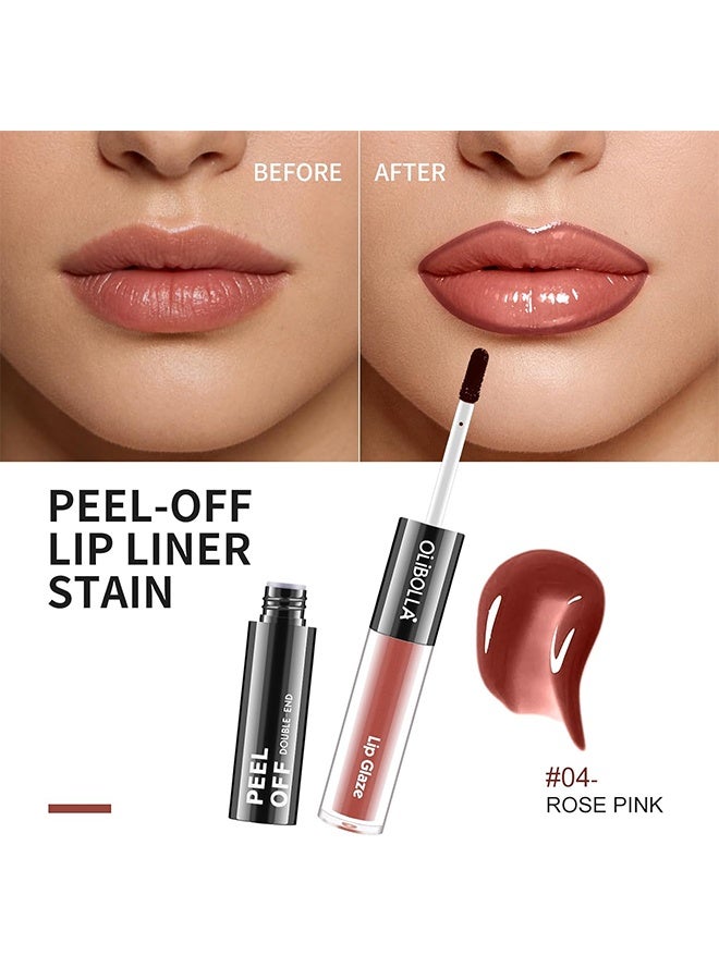OLIBOLLA Double-End Peel Off Lip Liner Lip Glaze, 2-In-1 Lip Liner Stain & Lip Gloss, Long Lasting Dual-Ended Peel Off Lip Stain and Lip Gloss, Waterproof, Smudge Proof, Easy To Use, Natural & Shine Finish 04# - Image 2