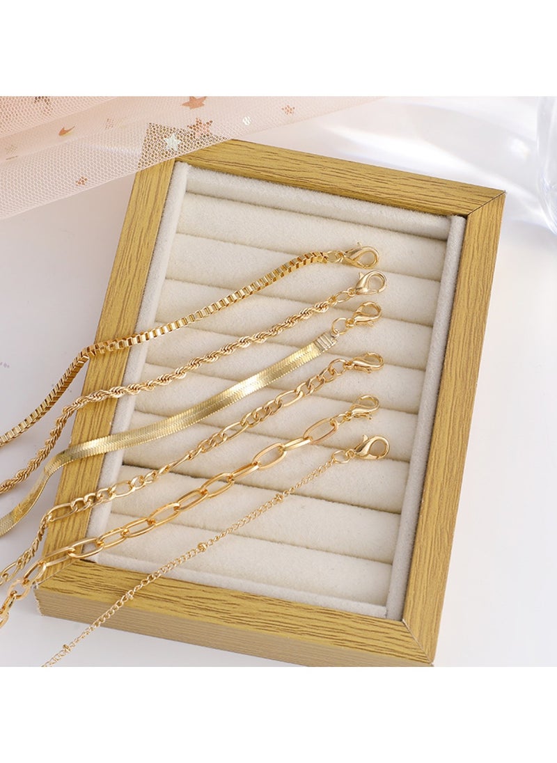 Huitich Elegant 6-Piece Gold Colour Layered Anklet Set – Stylish Alloy Chain Anklets for Women  - Image 3