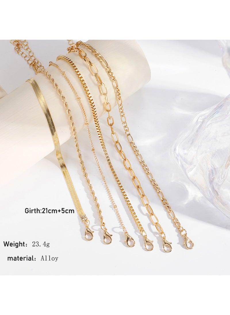 Huitich Elegant 6-Piece Gold Colour Layered Anklet Set – Stylish Alloy Chain Anklets for Women  - Image 4