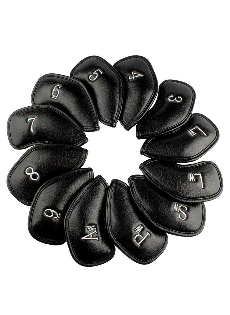 Oasisgalore 12pcs Thick Synthetic Leather Golf Iron Head Covers, Golf Accessory, Fit All Brands  - Image 1