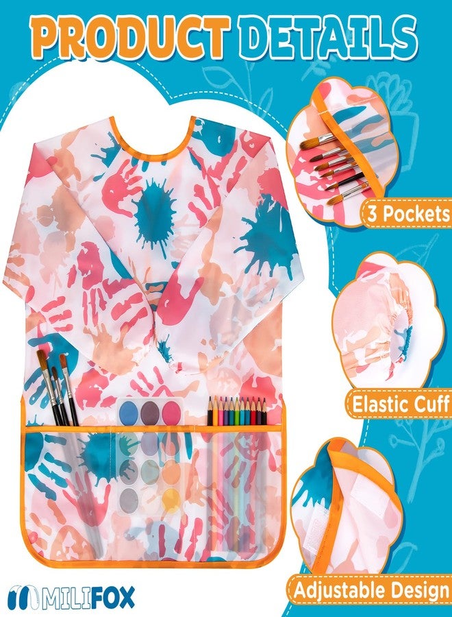 Milifox Smocks for Kids, 1 Pack Kids Painting Apron, Waterproof Children Art Smock Long Sleeve with 3 Pockets for Painting, Art, Crafts, Cooking, Activity (Orange) - Image 3