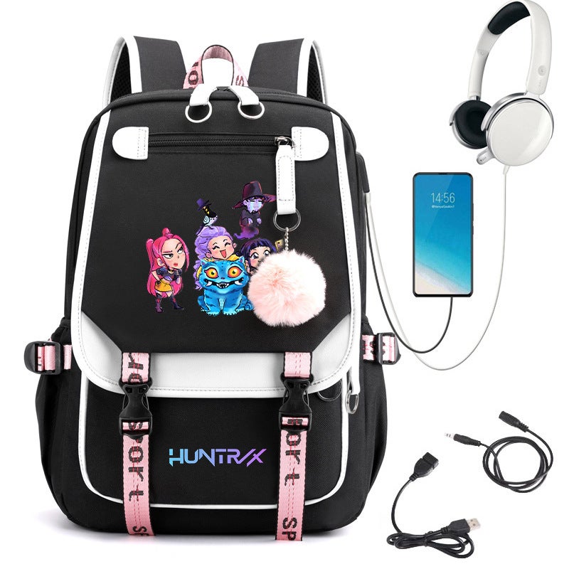Anime Cartoon Korean Style Student School Bag Daily Outdoor Black Backpack Sale 0813 - Image 3