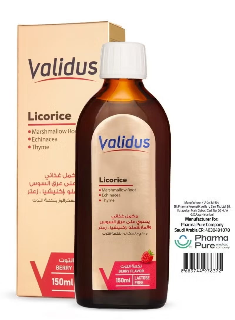 Validas Licorice Syrup with Raspberry Flavor 150ml