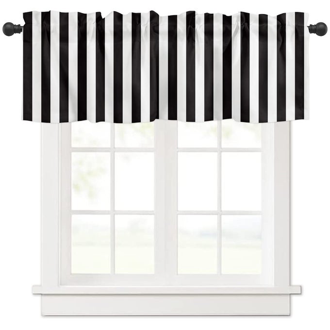 KITCHEN CURTAIN VALANCE FOR WINDOWS KITCHEN AND BATHROOM ROOM DARKENING ROD POCKET WINDOW TREATMENT VALANCESBLACK WHITE STRIPE 1 PANEL 54 X 18 INCH