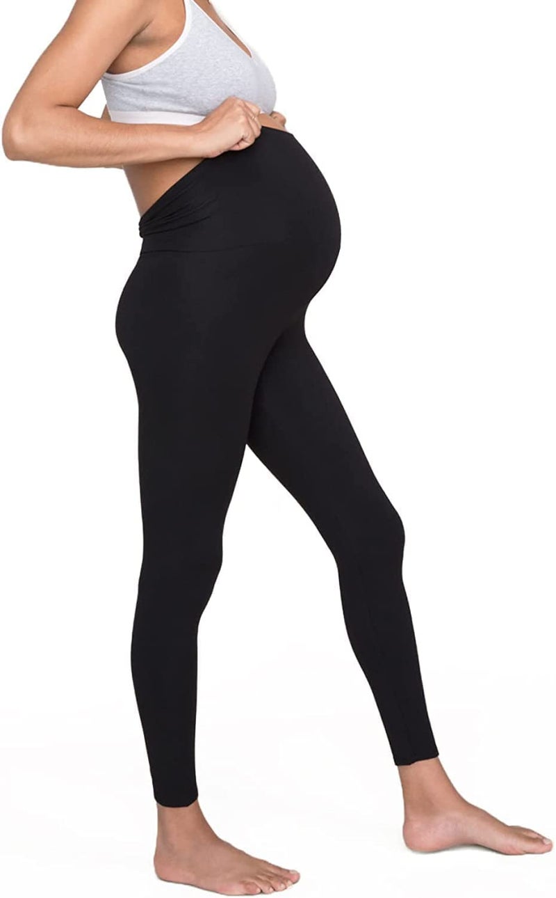 SHAPERX Women's Maternity Leggings Over The Belly Buttery Soft Seamless Pregnancy Workout Active Yoga Tights Pants (Black) Pack of 1 (3 to 6 Months) (7 to 10 Months) - Image 1