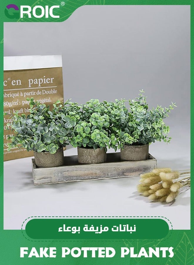 GROIC fake potted plants -3 packs artificial plants, ceramic Desk Table Decorations,Indoor Artificial Potted,Plastic Eucalyptus Plants,Fake Topiary Shrubs Greenery for Room Decor - Image 3