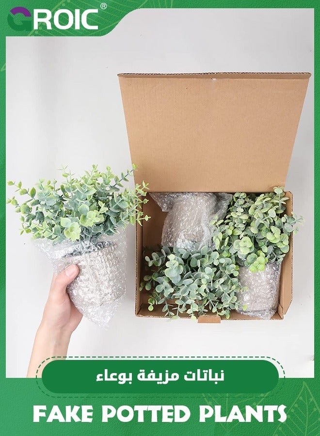 GROIC fake potted plants -3 packs artificial plants, ceramic Desk Table Decorations,Indoor Artificial Potted,Plastic Eucalyptus Plants,Fake Topiary Shrubs Greenery for Room Decor - Image 5