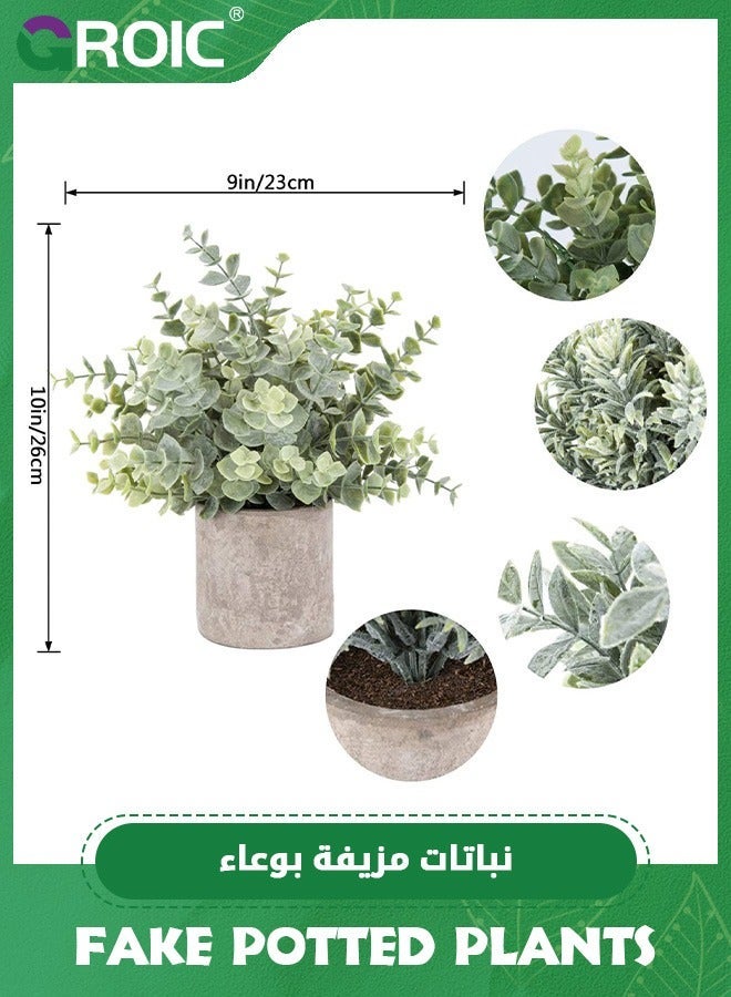 GROIC fake potted plants -3 packs artificial plants, ceramic Desk Table Decorations,Indoor Artificial Potted,Plastic Eucalyptus Plants,Fake Topiary Shrubs Greenery for Room Decor - Image 2