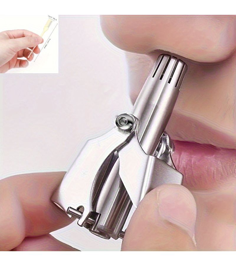 3pcs Set Stainless Steel Battery Free Nose Hair Trimmer For Men Women Washable Rotary Shear Technology Safe For Nasal Cavity Portable Grooming Tool With Cleaning Brush Ideal For Travel Daily Use Compact Design Combination Style - Image 1