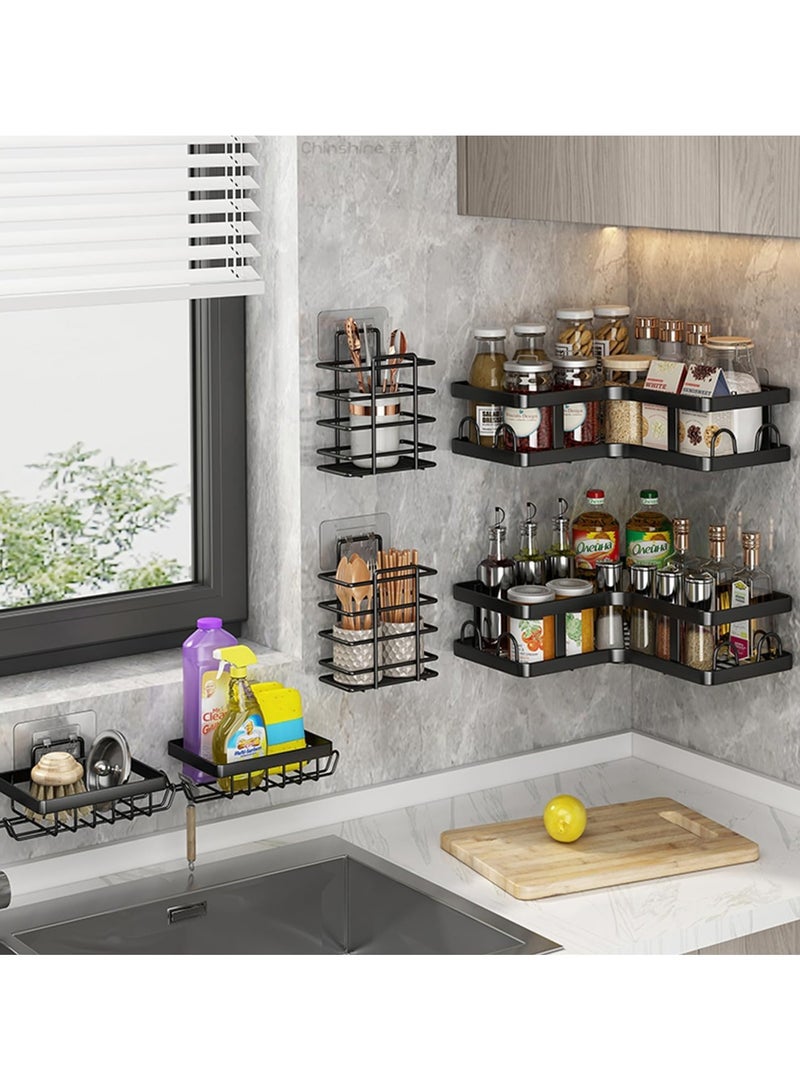 Corner Shower Caddy 5 Pack, Adhesive Shower Organizer, Shower Rack with 16 Hooks, Large Capacity, Rustproof Stainless Steel Shower Shelf for Inside Shower & Bathroom Storage&Home Decor, Black - Image 5