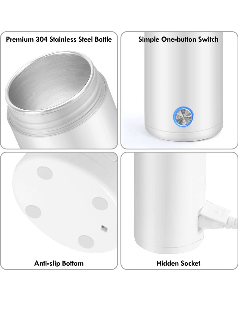 SYOSI Portable Electric Kettle 400ml Travel Tea Kettle with Non stick Coating Double Wall Water Boiler Bottle Insulated Coffee Thermos Mug Fast Boil and Auto Shut Off Hot Water Heater (White)  - Image 2