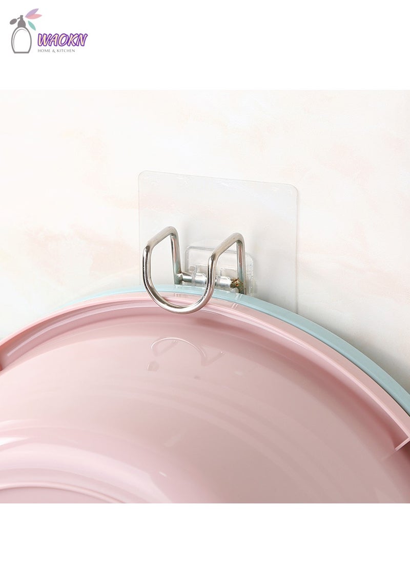 WAOKN 4 Pieces Perforation-Free Wall Hook Transparent Seamless Hook Basin Stand Bathroom Hooks Wall Mounted Strong Adhesive Hook Door Sticky Hanger Holder Stainless Steel Wall Hook Wash Basin Holder Function Heavy Duty Adhesive  - Image 3