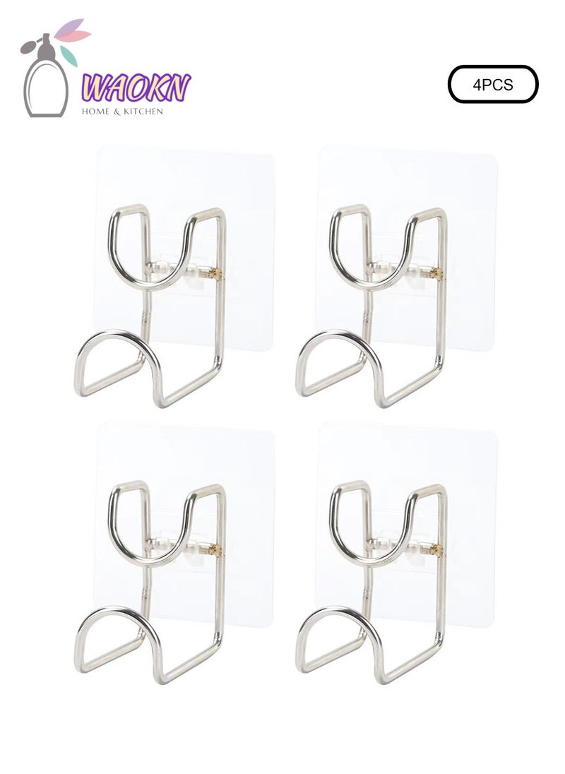 WAOKN 4 Pieces Perforation-Free Wall Hook Transparent Seamless Hook Basin Stand Bathroom Hooks Wall Mounted Strong Adhesive Hook Door Sticky Hanger Holder Stainless Steel Wall Hook Wash Basin Holder Function Heavy Duty Adhesive  - Image 1