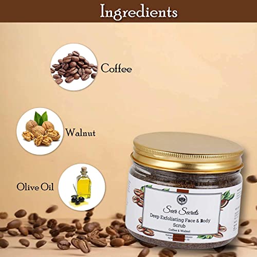 Seer Secrets 100% Natural Coffee & Walnut Face & Body Scrub| Dead Skin Cells Removal|Sun Tan Removal|Deep Exfoliating Face & Body|Active Nourishing |Suitable for Men & Women| Pack of 200GM - Image 5