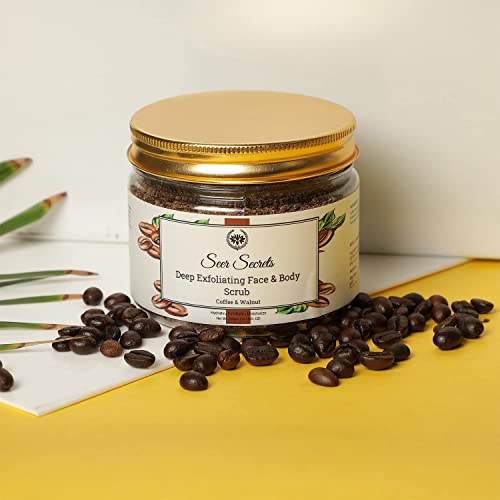 Seer Secrets 100% Natural Coffee & Walnut Face & Body Scrub| Dead Skin Cells Removal|Sun Tan Removal|Deep Exfoliating Face & Body|Active Nourishing |Suitable for Men & Women| Pack of 200GM - Image 2