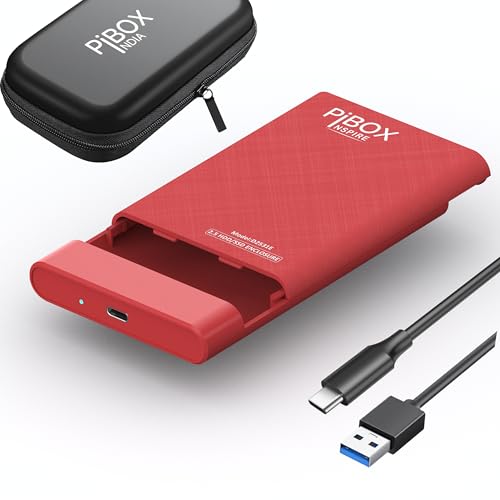 pibox India 2.5 inch Hard Drive Enclosure Type c, PiBOX India 6Gbps USB 3.1 to SATA III Tool-Free External Hard Drive Case Enclosure for 7mm/9.5mm 2.5" SSD Laptop HDD with UASP for Samsung WD, Xbox PC TV - RED - Image 1